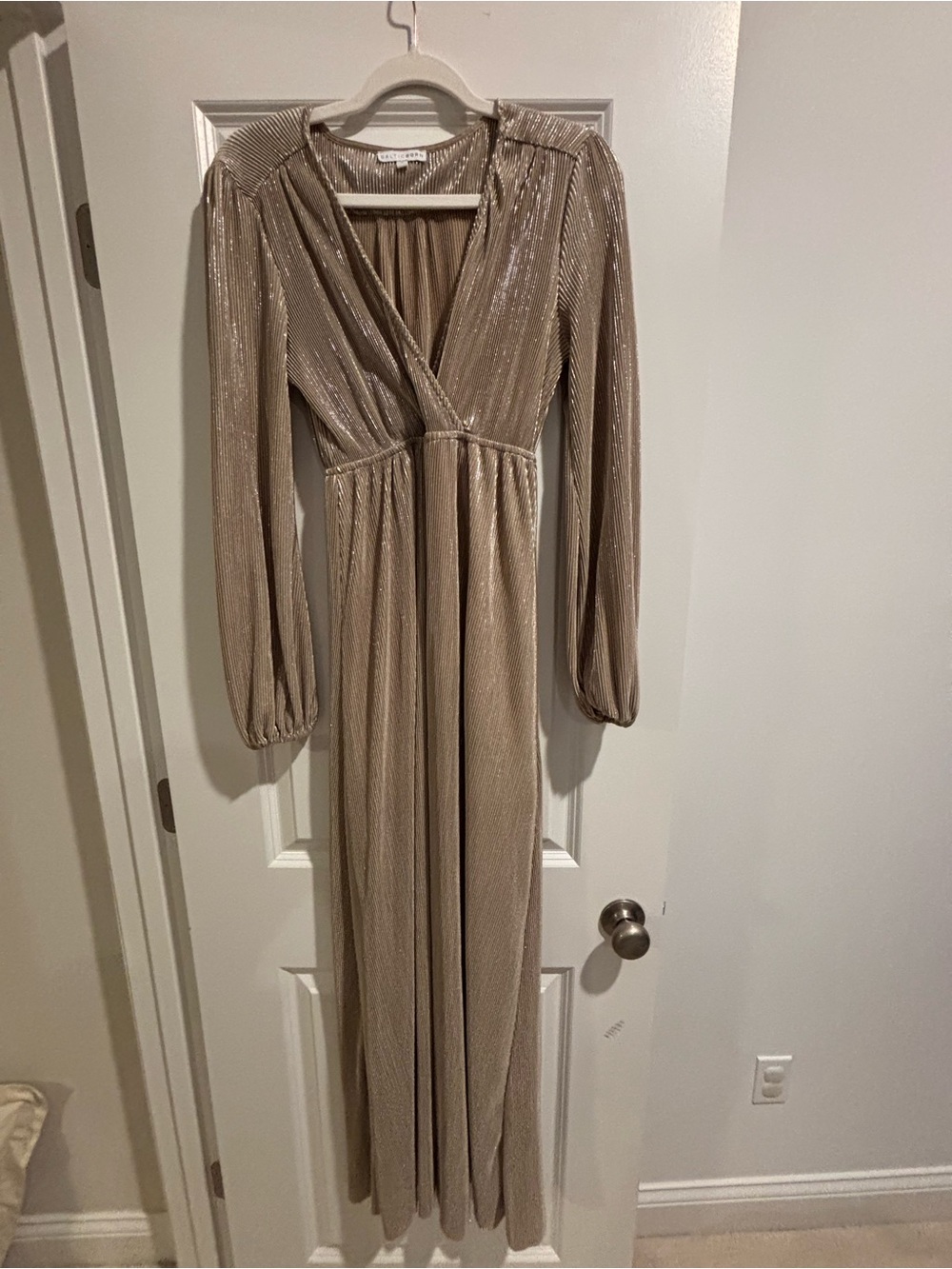 Baltic Born Metallic Taupe Long Sleeve Wrap Maxi Dress